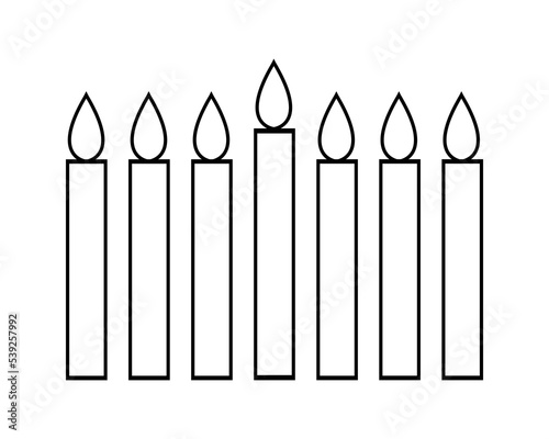 Simple minimalist outline lineal icon of Kwanzaa seven candles - Mishumaa Sabaa. Vector illustration isolated on white background. Coloring page.