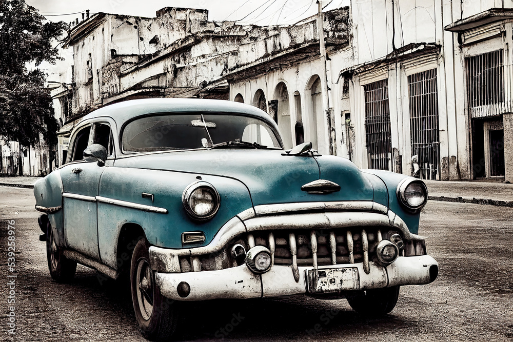 Kuba Havanna Classic American Cars  auf der Strasse Digital 3D Rendering AI