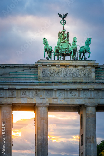 Photography Brandenburg Gate, Brandenburger Tor, at dramatic sunset in Berlin, Germany