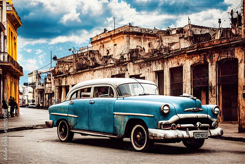 Kuba Havanna Classic American Cars  auf der Strasse Digital 3D Rendering AI photo