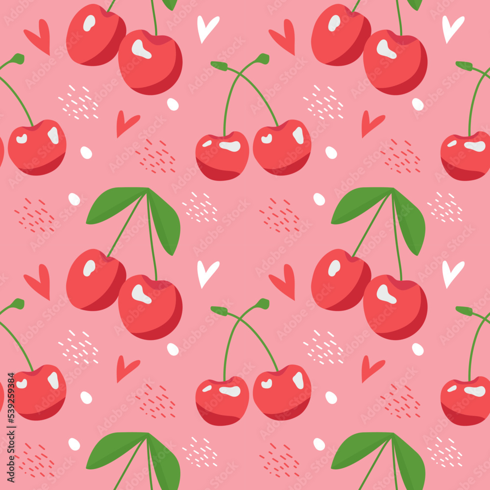 Vector cherry seamless pattern. Hand drawn illustration of berry fruit. Trendy design for wallpaper, gift wrap, fabric Vector cherry seamless pattern. Hand drawn illustration of berry fruit. Trendy design for wallpaper, gift wrap, fabric