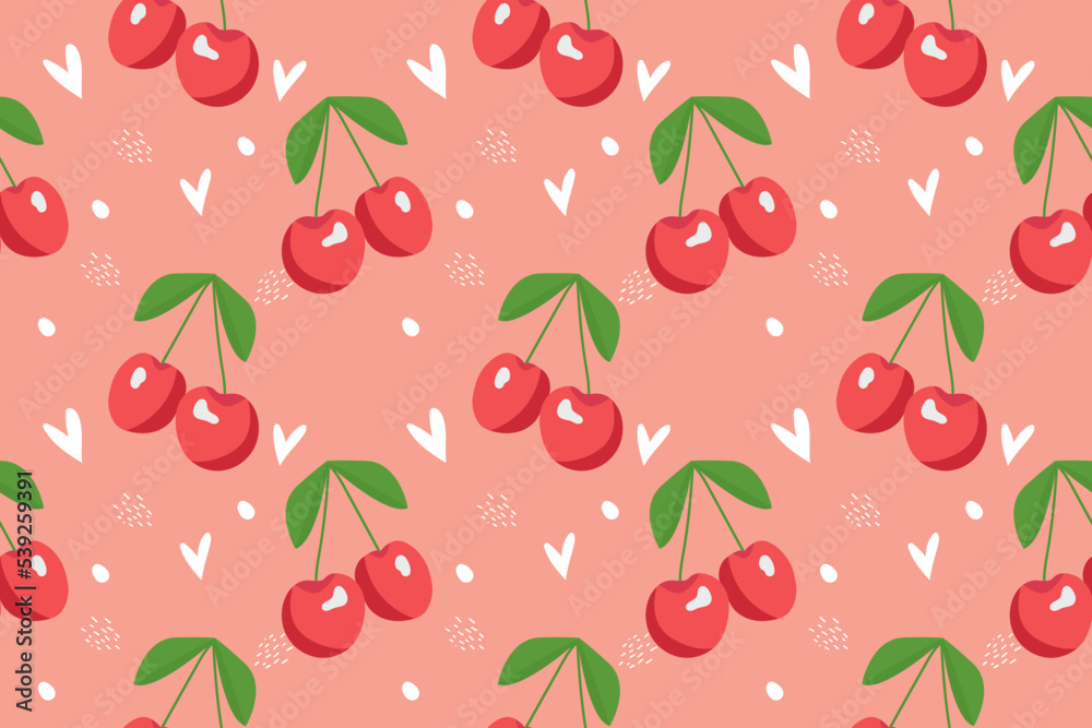 Vector cherry seamless pattern. Hand drawn illustration of berry fruit. Trendy design for wallpaper, gift wrap, fabric Vector cherry seamless pattern. Hand drawn illustration of berry fruit. Trendy design for wallpaper, gift wrap, fabric