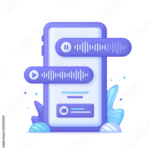 3D Voice messaging illustration. Online chat technology, communication in instant messengers and social media.