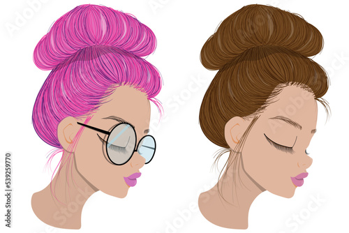 Girl with pink and brown hair.