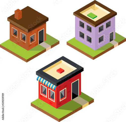 3D houses on white background.