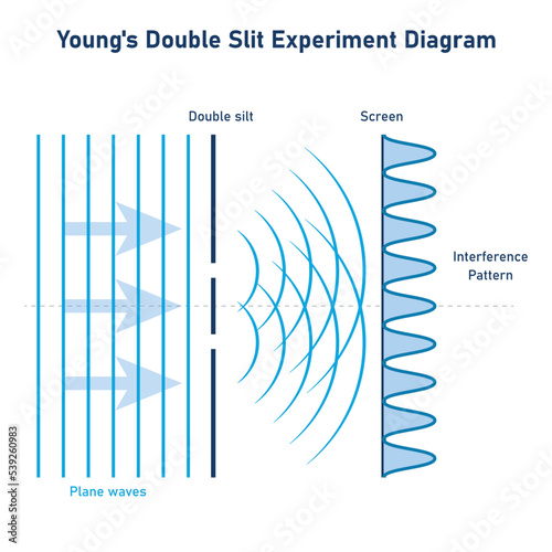 Young's double slit experiment diagram. Interference of light waves. Scientific vector illustration isolated on white background.