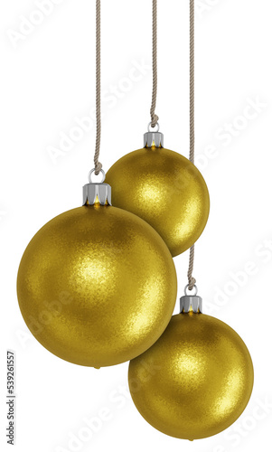 Golden christmas balls. Render 3d. Isolated on transparent background, png.