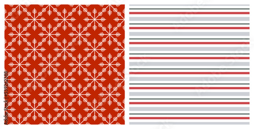 Seamless pattern set with snowflakes on red background. Perfect for wallpaper, wrapping paper, winter greetings, scrapbooking background, Christmas and New Year greeting cards, package design.