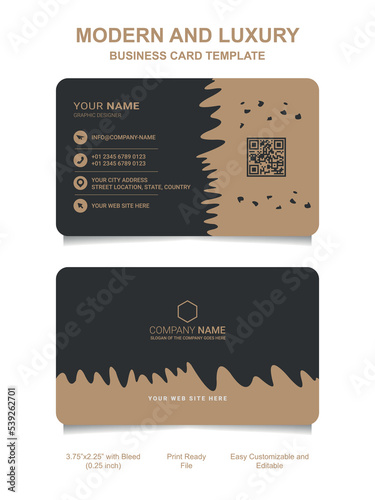 Premium Gold Black Name card and luxury horizontal business card template. Vector visiting card.