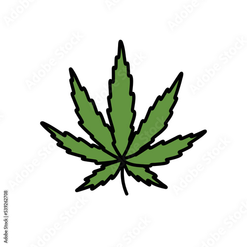 marijuana leaf doodle icon, vector color line illustration