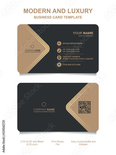 Premium Gold Black Name card and luxury horizontal business card template. Vector visiting card.