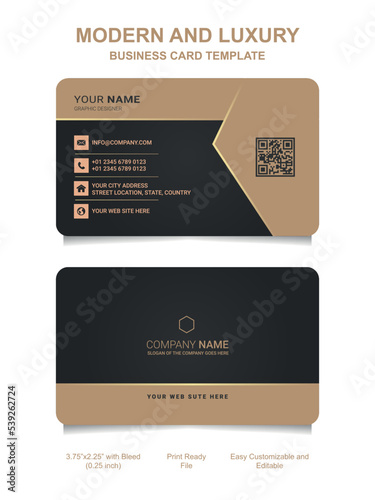 Premium Gold Black Name card and luxury horizontal business card template. Vector visiting card.