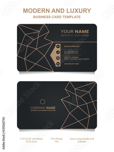 Premium Gold Black Name card and luxury horizontal business card template. Vector visiting card.