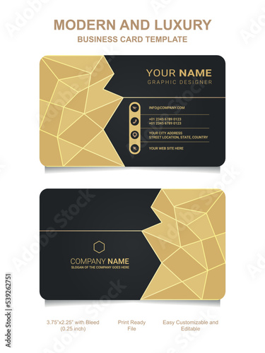 Premium Gold Black Name card and luxury horizontal business card template. Vector visiting card.