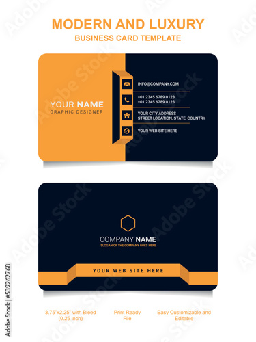Premium Gold Black Name card and luxury horizontal business card template. Vector visiting card.