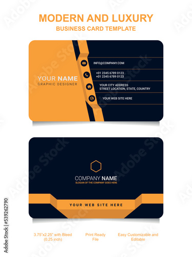 Premium Gold Black Name card and luxury horizontal business card template. Vector visiting card.