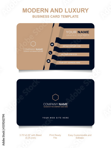Premium Gold Black Name card and luxury horizontal business card template. Vector visiting card.