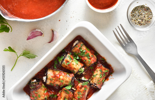 Wallpaper Mural Baked eggplant rolls with tomato sauce Torontodigital.ca