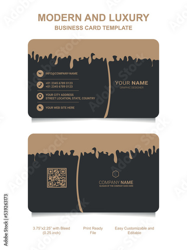 Premium Gold Black Name card and luxury horizontal business card template. Vector visiting card.