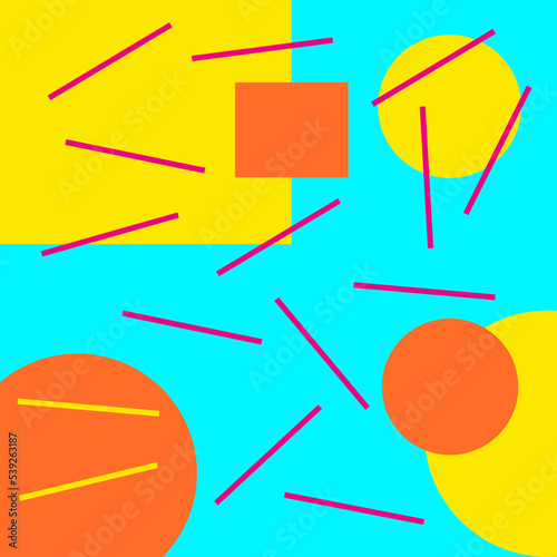 Punchy vector with round pattern, squares and lines with colors, light blue, yellow, pink and orange