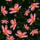 Vector seamless floral pink cosmos flower pattern