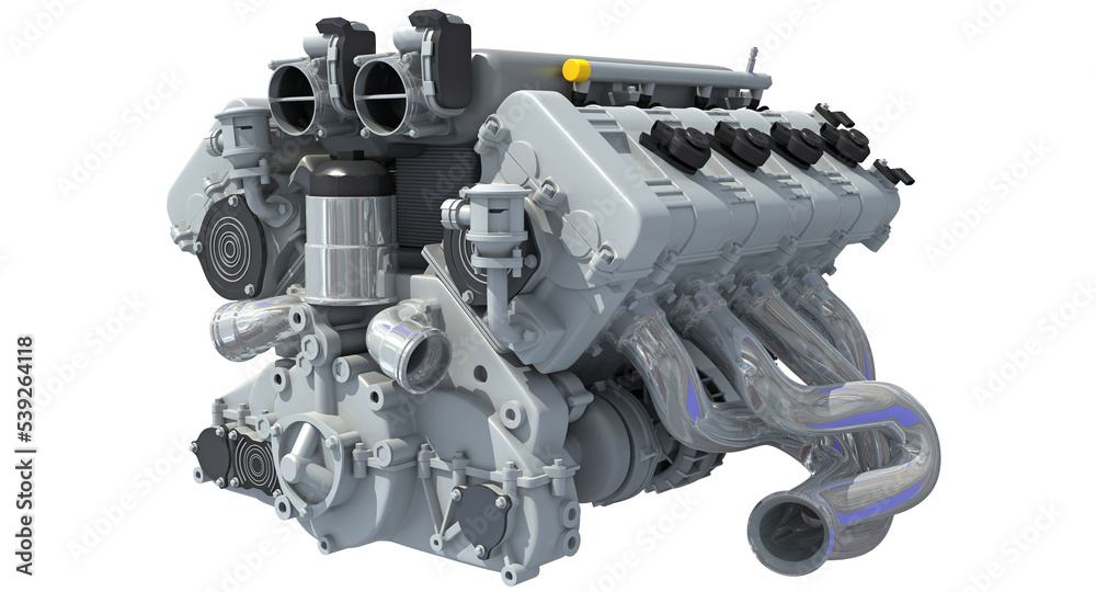 Naklejka premium V8 Car Engine 3D rendering on white background