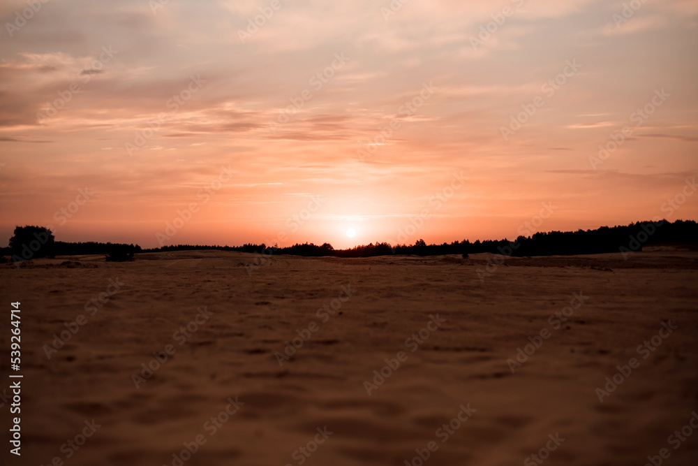 Beautiful sunset in the desert, beautiful summer sky Beautiful sunset in the desert, beautiful summer sky