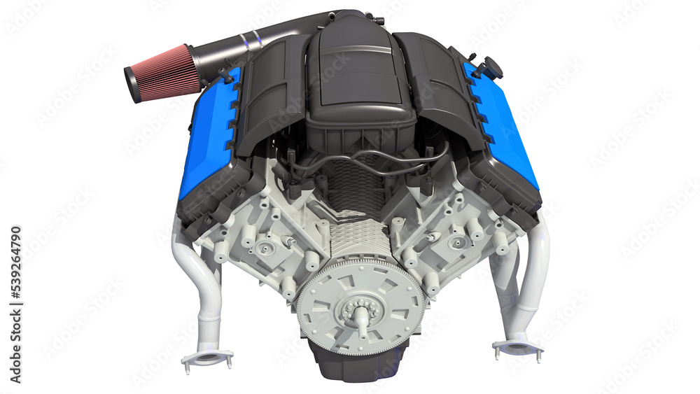 Naklejka premium V8 Car Engine 3D rendering on white background