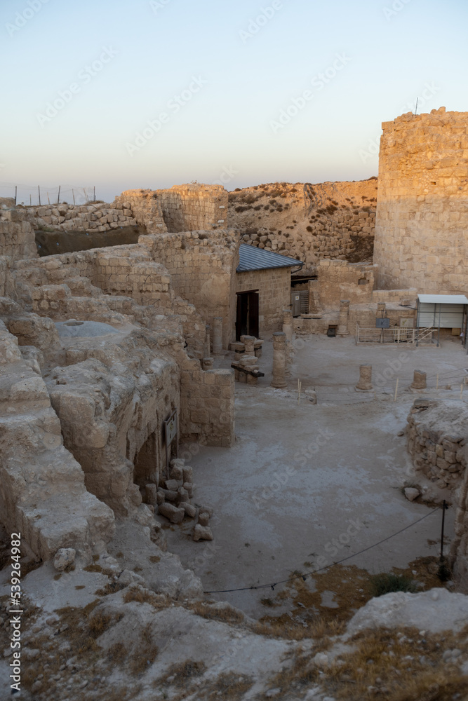 Mount Herodion and the ruins of the fortress of King Herod inside an artificial crater. The Judaean Desert, West Bank. High quality photo Mount Herodion and the ruins of the fortress of King Herod inside an artificial crater. The Judaean Desert, West Bank. High quality photo