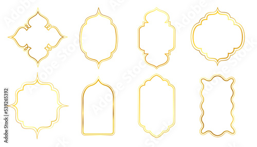 Vector collection of golden oriental style Islamic window and frame. Ramadan and eid mubarak vector element