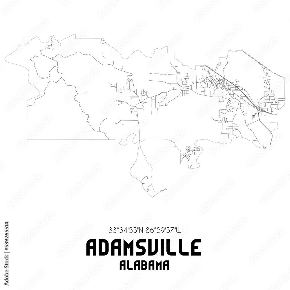 Adamsville Alabama. US street map with black and white lines. Adamsville Alabama. US street map with black and white lines.