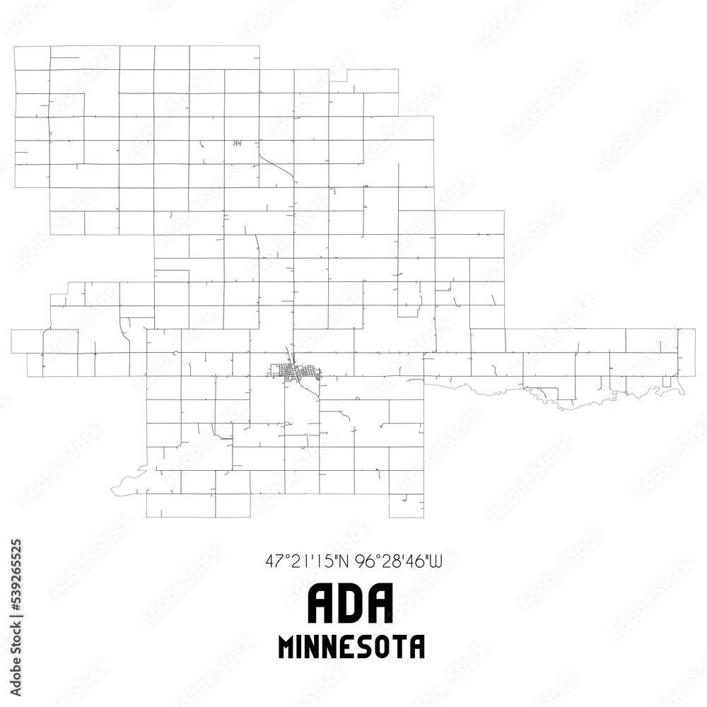 Ada Minnesota. US street map with black and white lines. Ada Minnesota. US street map with black and white lines.