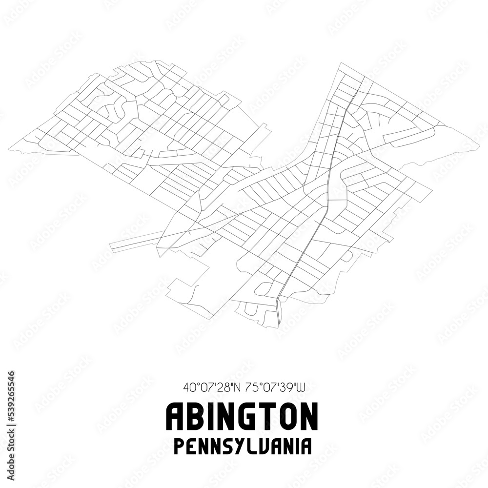 Abington Pennsylvania. US street map with black and white lines.