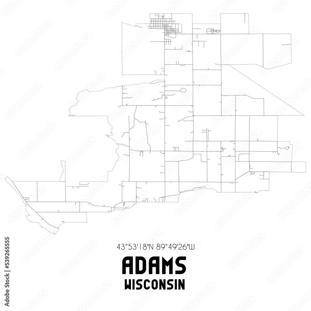 Adams Wisconsin. US street map with black and white lines. Adams Wisconsin. US street map with black and white lines.