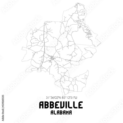 Abbeville Alabama. US street map with black and white lines.