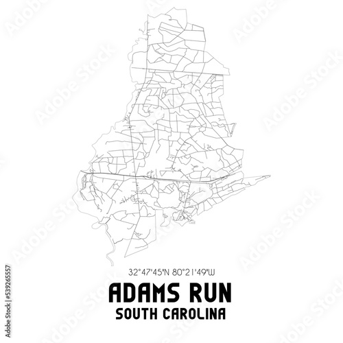 Adams Run South Carolina. US street map with black and white lines.