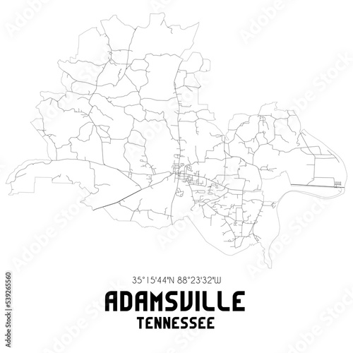 Adamsville Tennessee. US street map with black and white lines.
