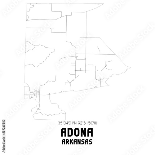 Adona Arkansas. US street map with black and white lines.