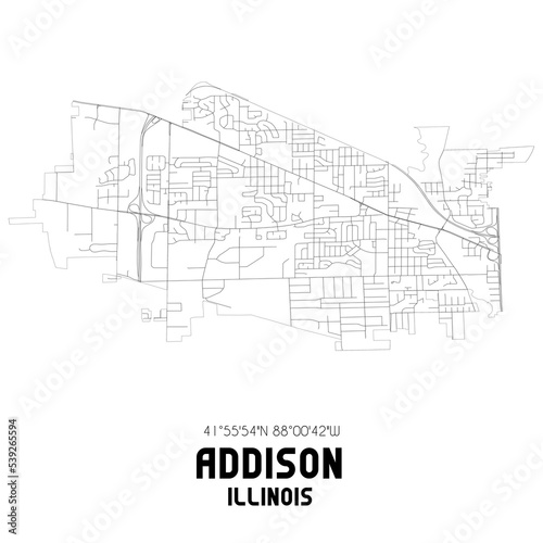 Addison Illinois. US street map with black and white lines. photo