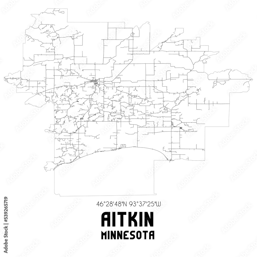 Aitkin Minnesota. US street map with black and white lines. Aitkin Minnesota. US street map with black and white lines.
