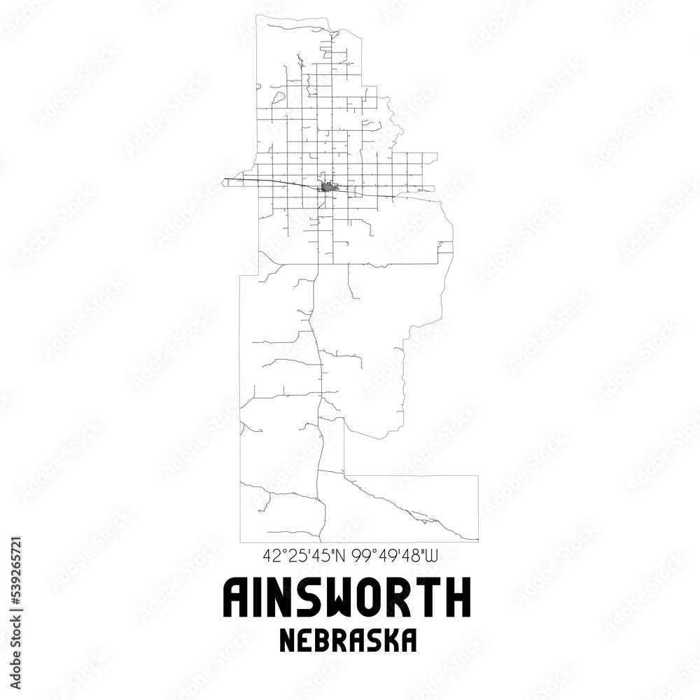 Ainsworth Nebraska. US street map with black and white lines. Ainsworth Nebraska. US street map with black and white lines.