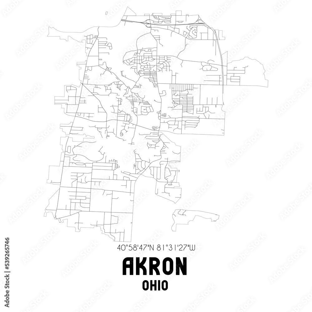 Akron Ohio. US street map with black and white lines.