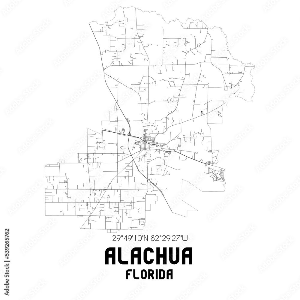 Alachua Florida. US street map with black and white lines.