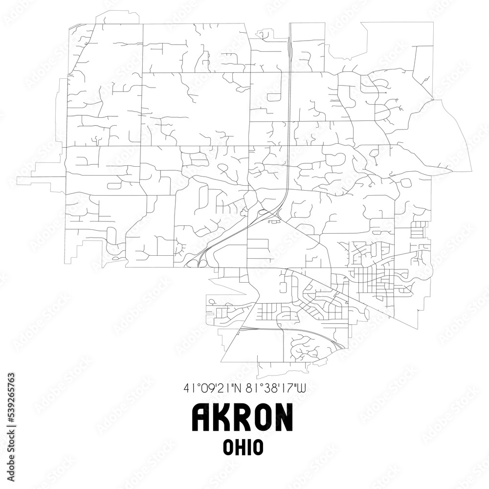 Akron Ohio. US street map with black and white lines. Akron Ohio. US street map with black and white lines.