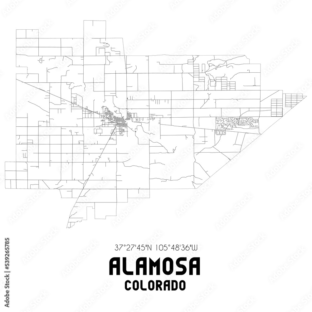 Alamosa Colorado. US street map with black and white lines.