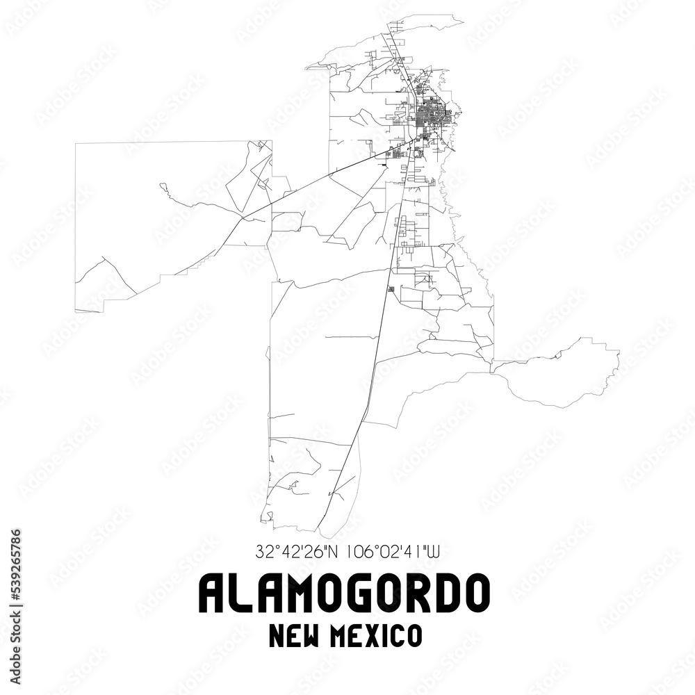 Alamogordo New Mexico. US street map with black and white lines. Stock