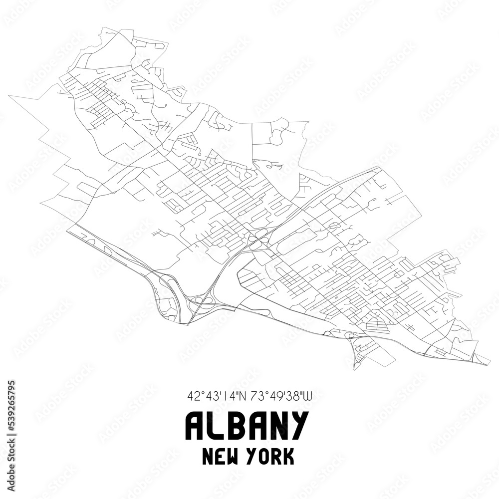 Albany New York. US street map with black and white lines.