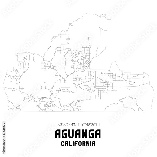 Aguanga California. US street map with black and white lines.
