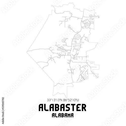 Alabaster Alabama. US street map with black and white lines.