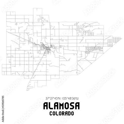 Alamosa Colorado. US street map with black and white lines. photo